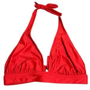 NWT J.Crew Halter Tie Bikini Top Medium‎ Red Lined Beach Swim Classic Ocean UPF